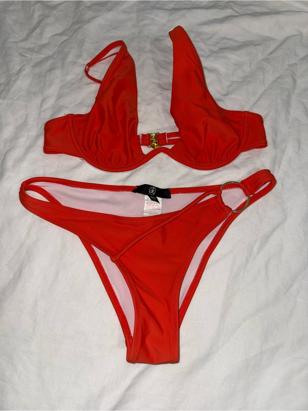 Red Two-Piece Bikini with Gold Hardware size UK 6 US 2 missguided brand + gift .